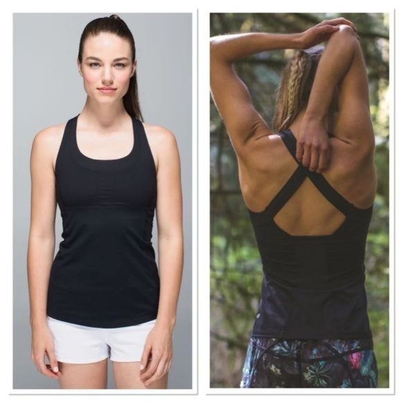 lululemon Black Stuff Your Bra Cross Back Mesh Detail Tank Top - Picture 2 of 9
